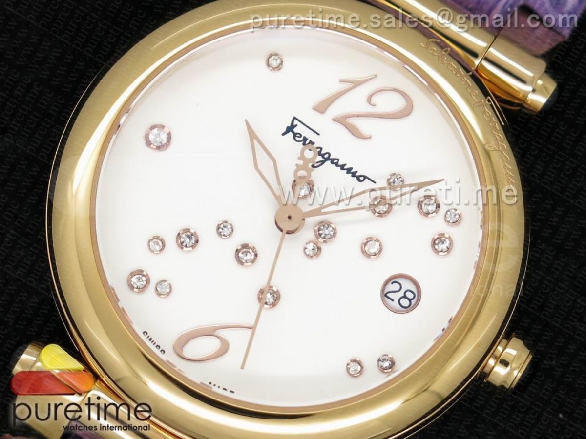 Poema RG 34mm White Dial on Purple Leather Strap Ronda Quartz - Image 2