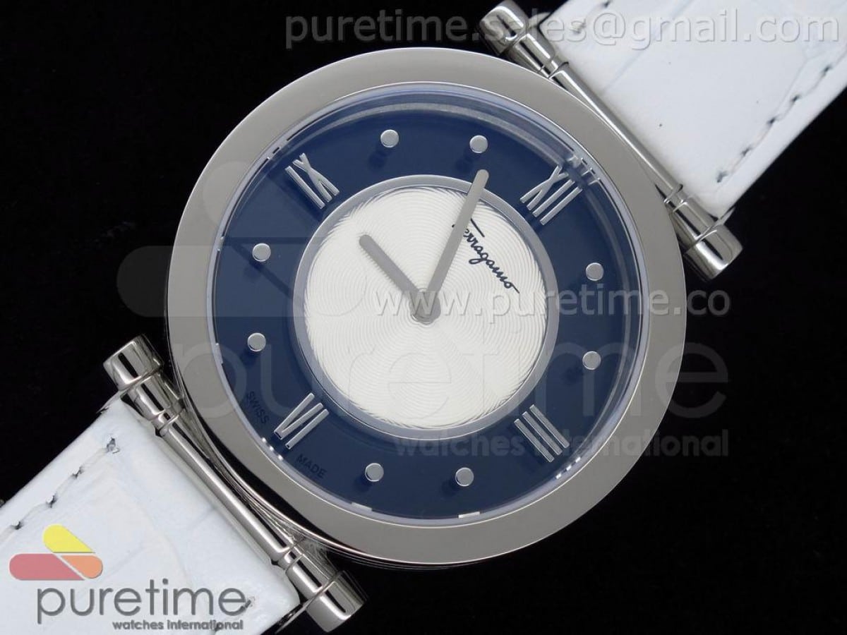 Vega 38mm SS White/Black Dial on White Leather Strap Swiss Quartz - Image 2