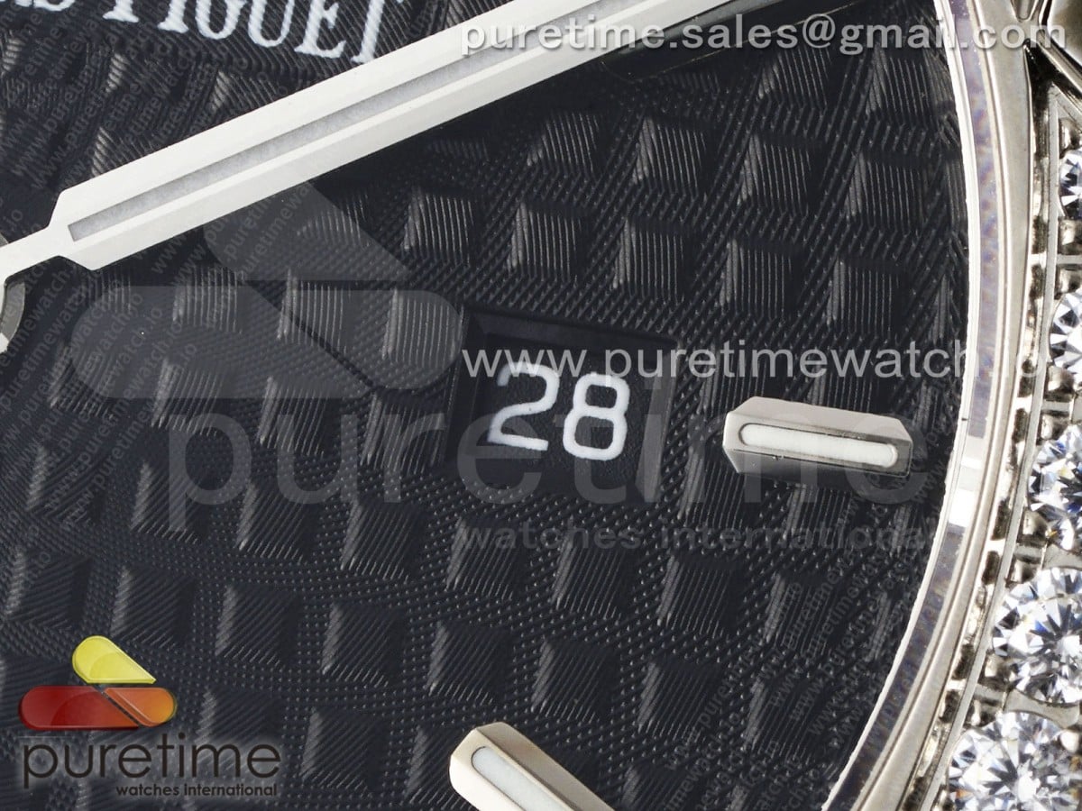Lady Royal Oak 33mm SS Diamonds Bezel JJF 1:1 Best Edition Black Dial on SS Bracelet ETA Quartz - Image 4