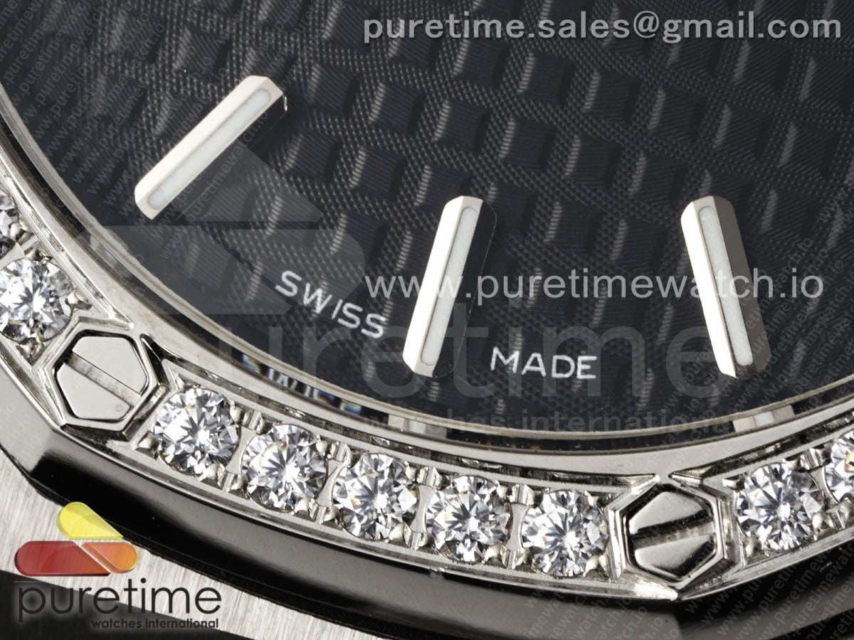 Lady Royal Oak 33mm SS Diamonds Bezel JJF 1:1 Best Edition Black Dial on SS Bracelet ETA Quartz - Image 5