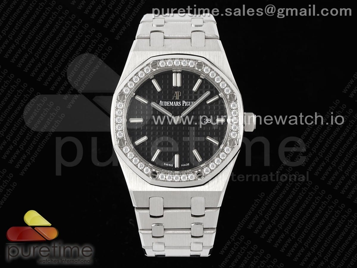 Lady Royal Oak 33mm SS Diamonds Bezel JJF 1:1 Best Edition Black Dial on SS Bracelet ETA Quartz - Image 6