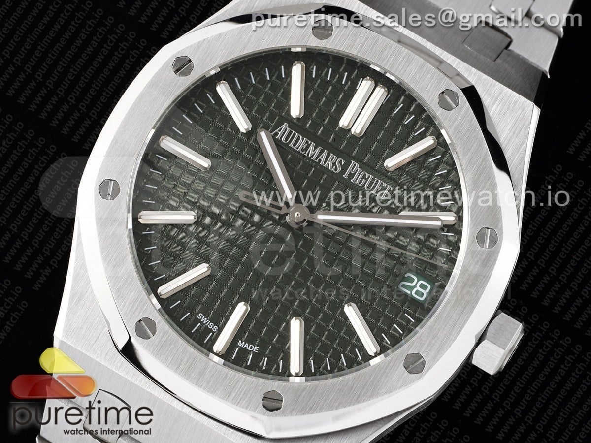 Royal Oak 41mm 15500 SS BF 1:1 Best Edition Green Textured Dial on SS Bracelet A4302 - Image 2