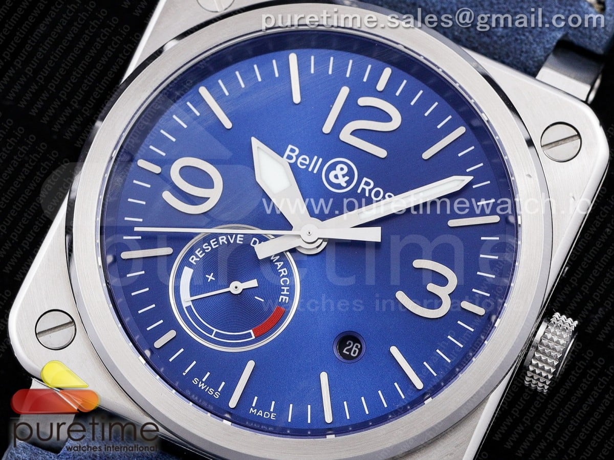 BR03-97 Automatic Power Reserve SS Blue Dial on Blue Leather Strap A23J (Free Nylon) - Image 2