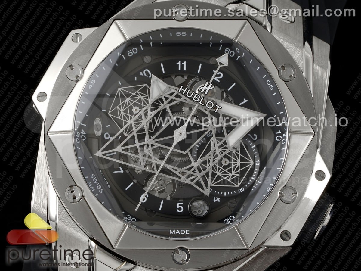 Big Bang Sang Bleu II Chrono SS BBF Best Edition Black Dial on Black Gummy Strap A7750 - Image 2