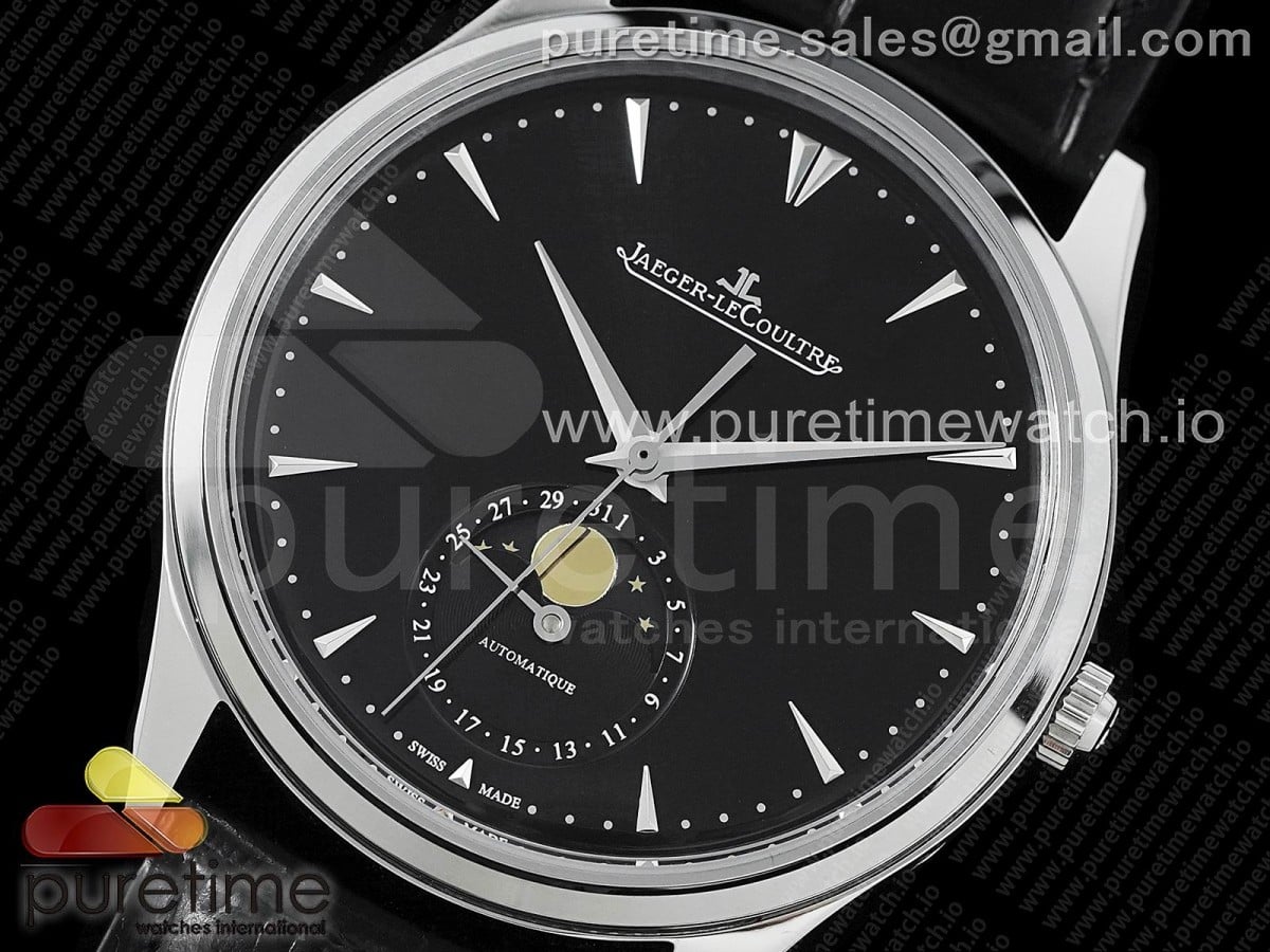 Master Ultra Thin Moon 1368470 SS GF 1:1 Best Edition Black Dial on Black Leather Strap A925 V3 - Image 2