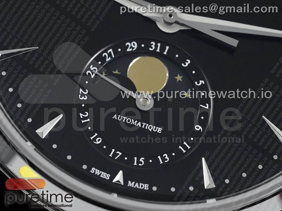 Master Ultra Thin Moon 1368470 SS GF 1:1 Best Edition Black Dial on Black Leather Strap A925 V3 - Image 4