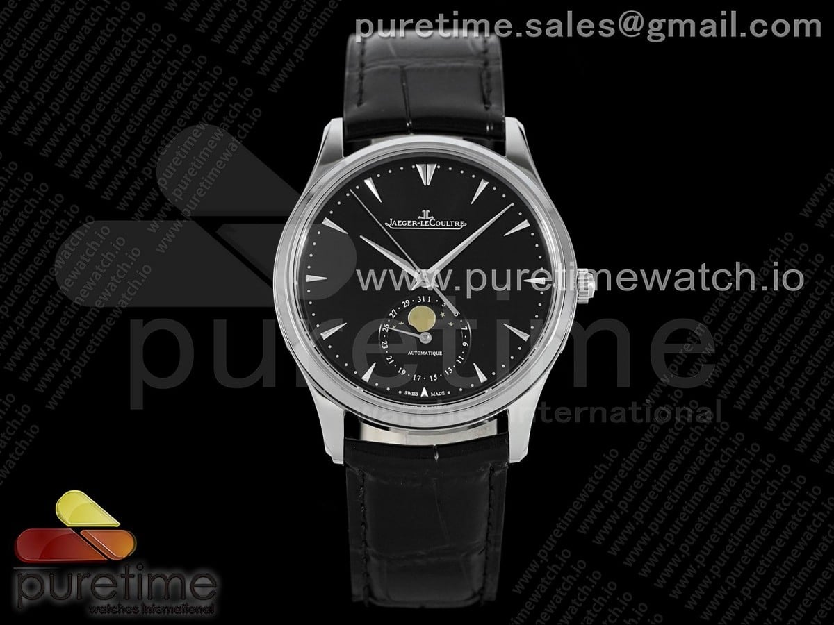 Master Ultra Thin Moon 1368470 SS GF 1:1 Best Edition Black Dial on Black Leather Strap A925 V3 - Image 5