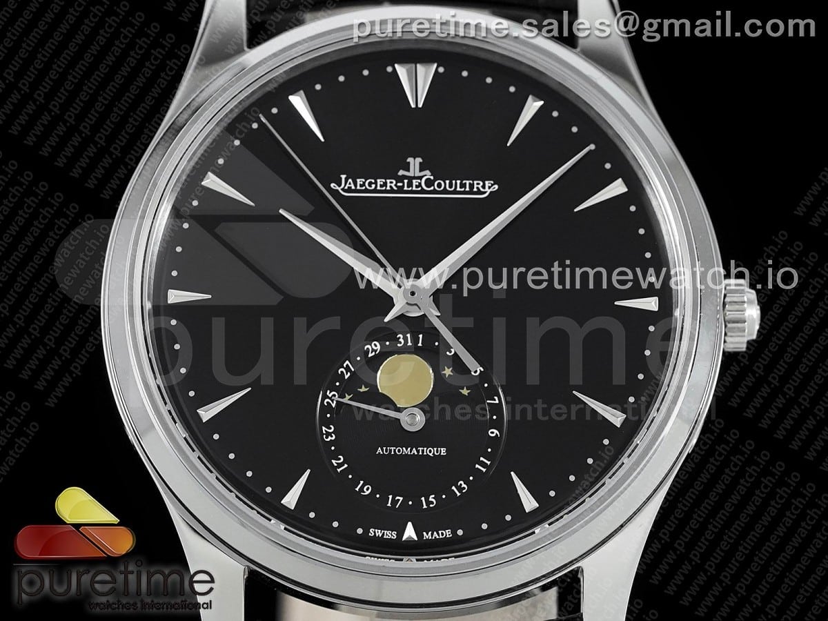 Master Ultra Thin Moon 1368470 SS GF 1:1 Best Edition Black Dial on Black Leather Strap A925 V3 - Image 6