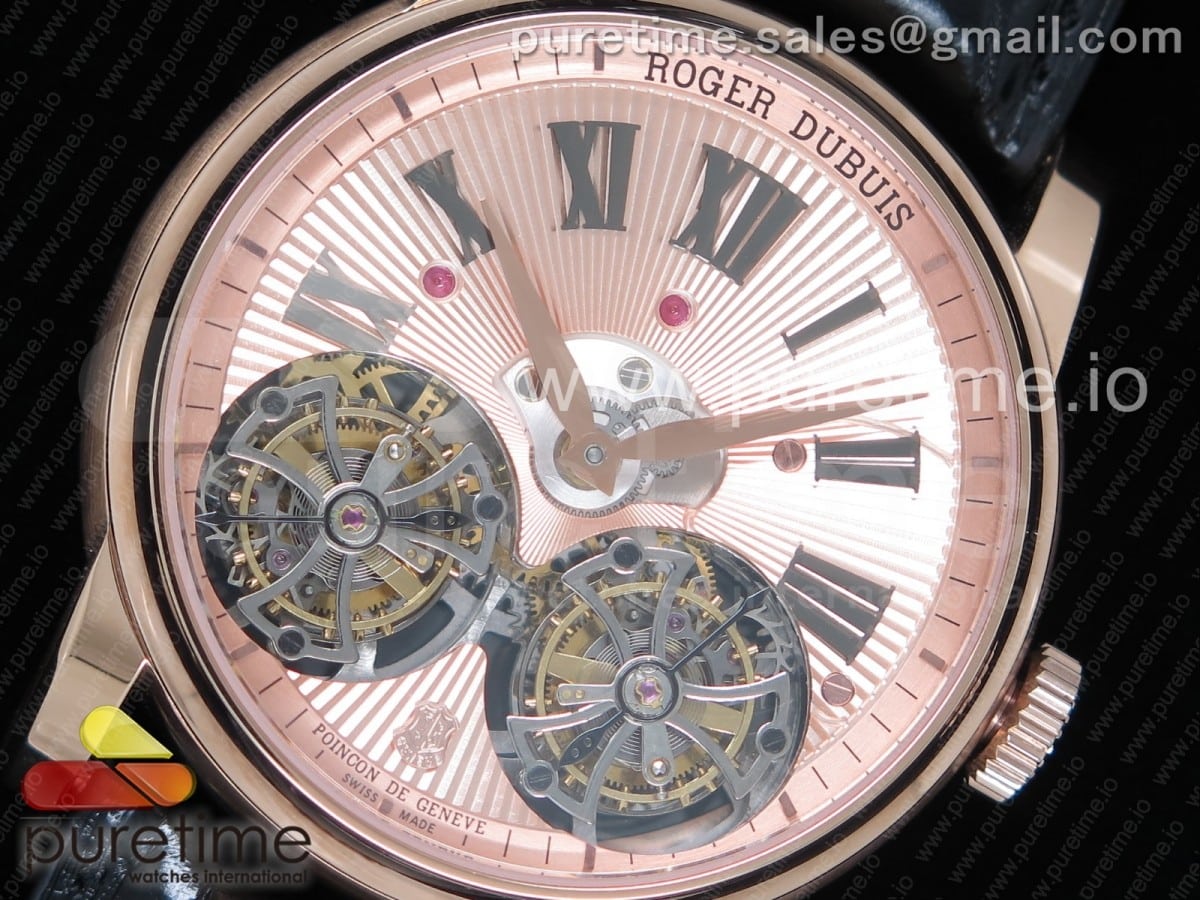 Hommage Double Flying Tourbillon RG JBF Gold Dial on Black Croco Leather Strap - Image 2