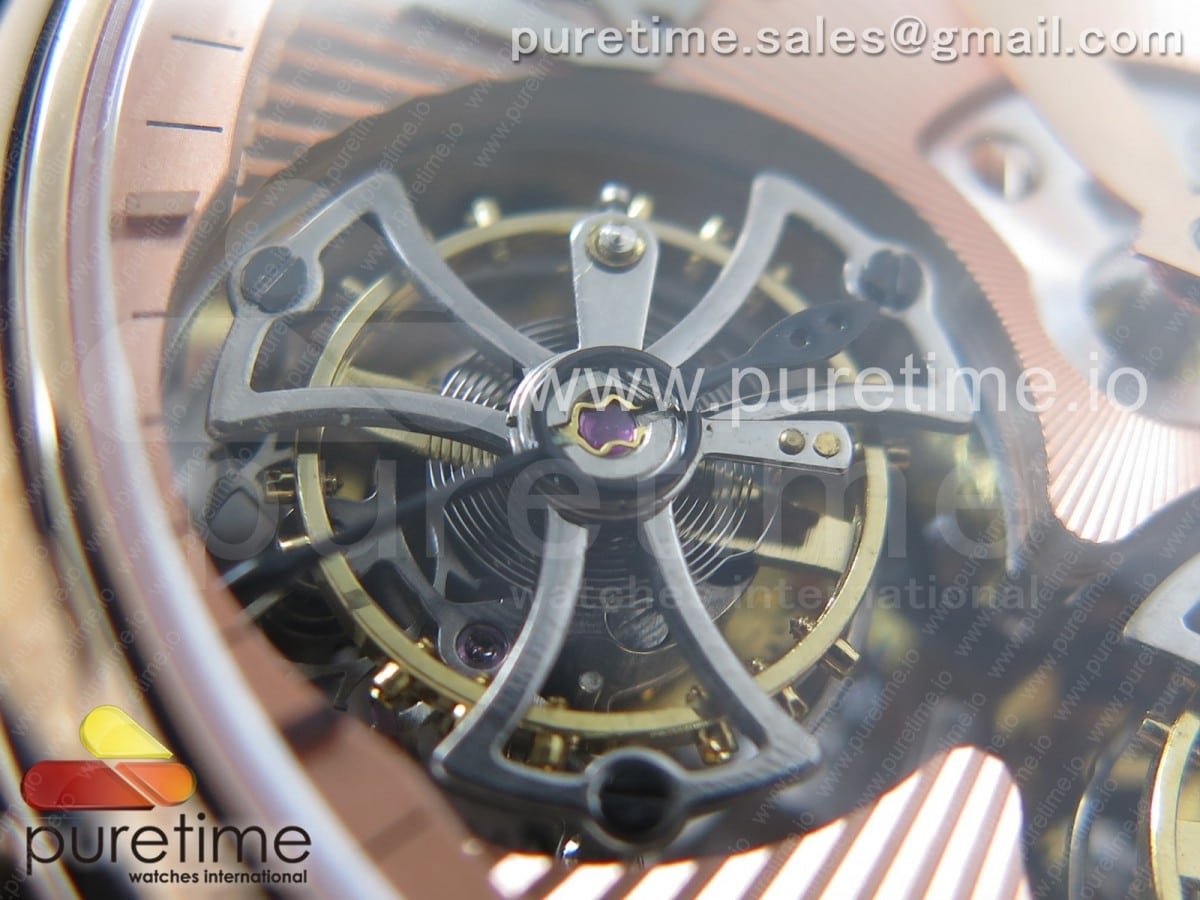 Hommage Double Flying Tourbillon RG JBF Gold Dial on Black Croco Leather Strap - Image 5