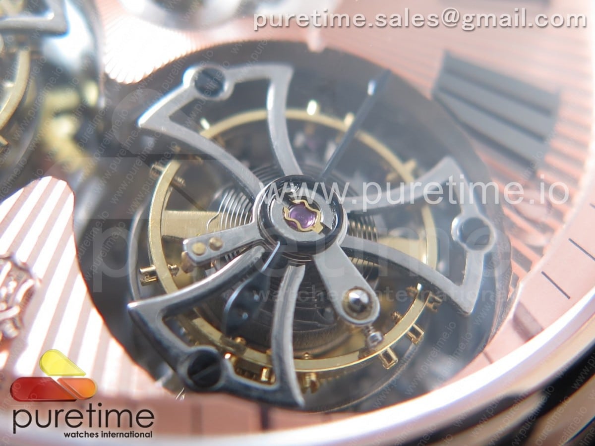 Hommage Double Flying Tourbillon RG JBF Gold Dial on Black Croco Leather Strap - Image 4