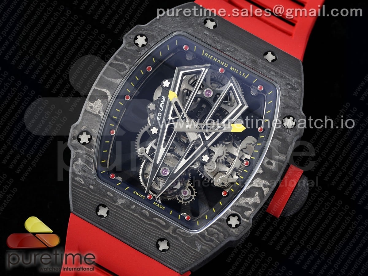 RM027-03 NTPT Real Tourbillon RMF Best Edition Skeleton Dial on Red Rubber Strap - Image 2