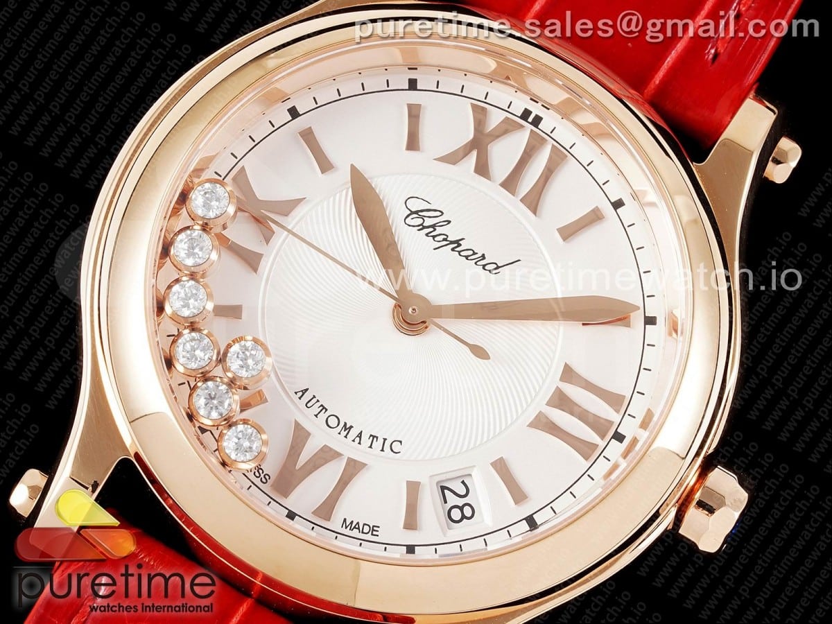 Happy Sport 36mm RG ZF 1:1 Best Edition White Dial on Red Leather Strap A2892 - Image 2