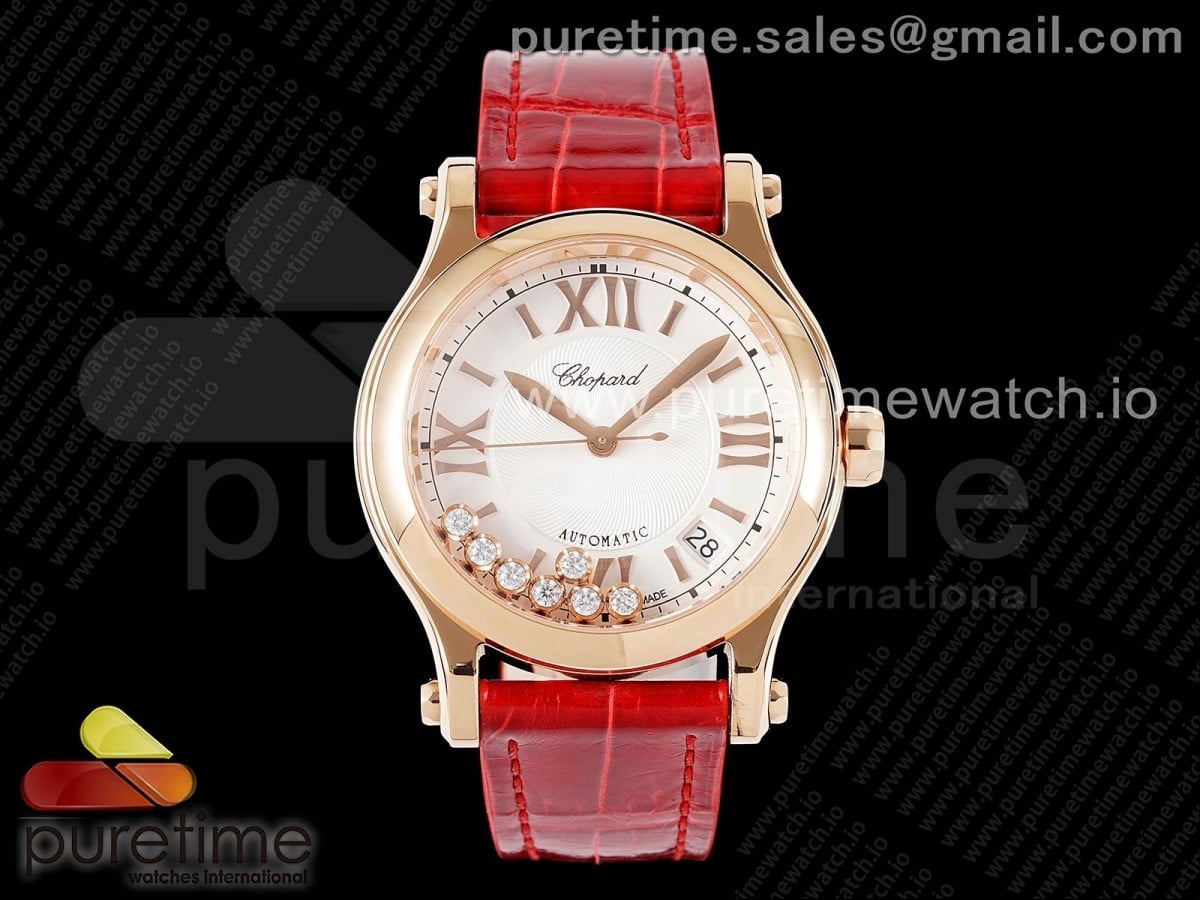 Happy Sport 36mm RG ZF 1:1 Best Edition White Dial on Red Leather Strap A2892 - Image 7