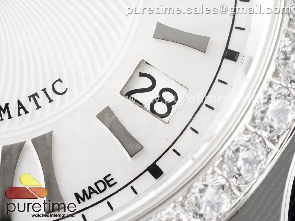 Happy Sport 36mm SS ZF 1:1 Best Edition Diamonds Bezel White Dial on Blue Leather Strap A2892 Style 1 - Image 4