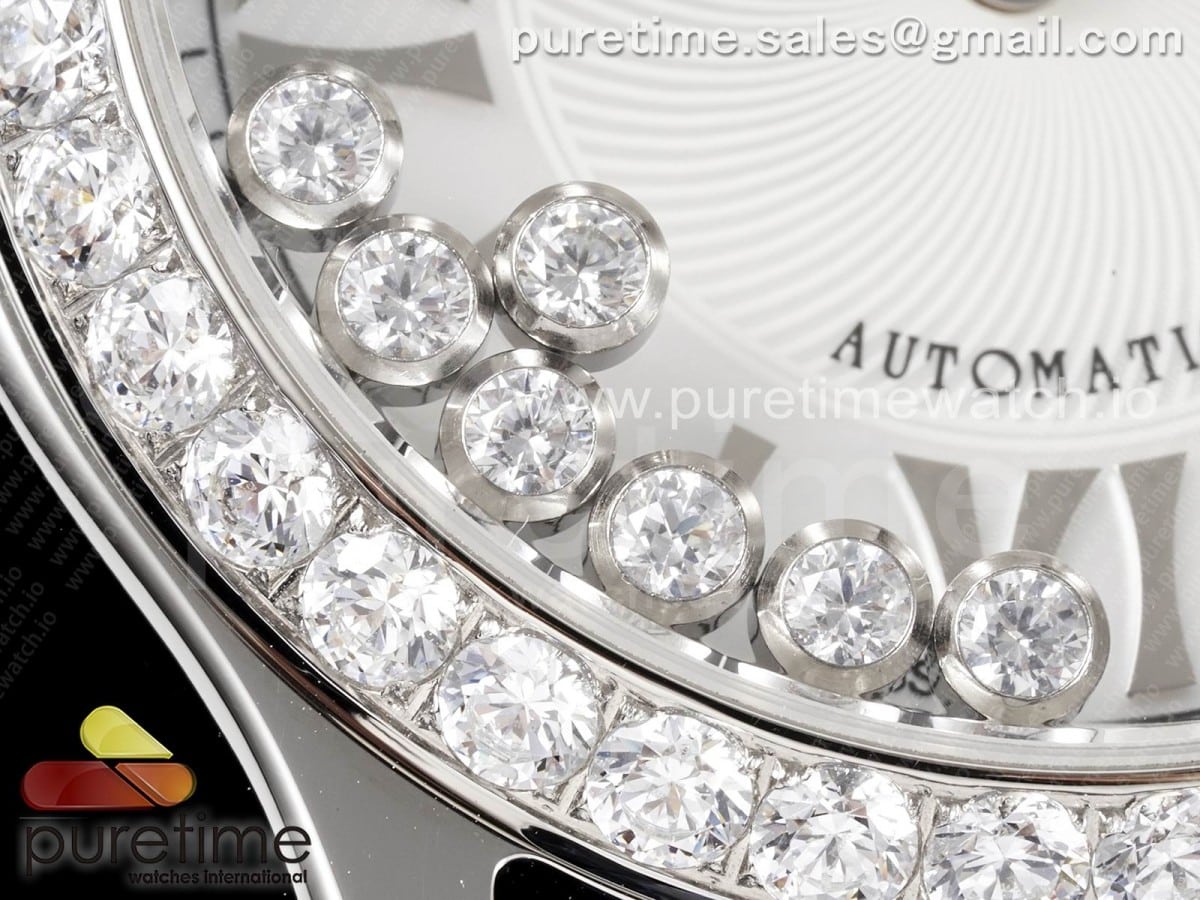 Happy Sport 36mm SS ZF 1:1 Best Edition Diamonds Bezel White Dial on Blue Leather Strap A2892 Style 1 - Image 6